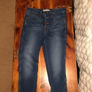 Madewell high waisted, button fly, raw hem jeans